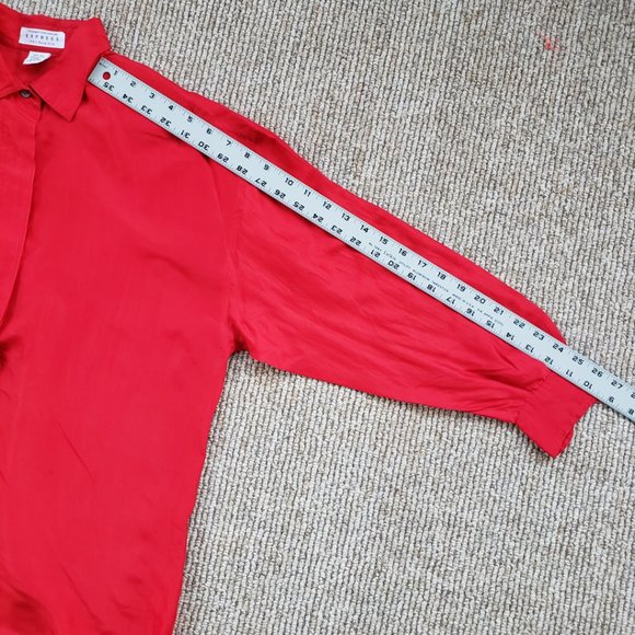 VINTAGE 80s Red Silk Blouse XS Express - Picture 8 of 10